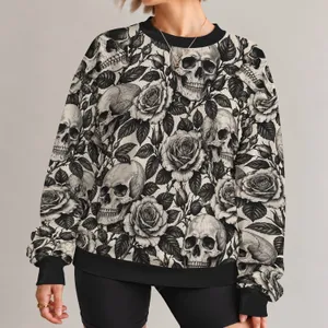 Skull and Rose Motifs for Halloween, Gothic Style for Everyday Wear All-over Print Knitted Sweater