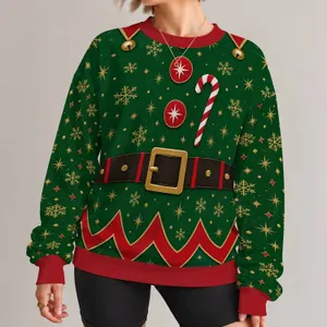 Elf Belt and Candy Cane Holiday Look for Christmas Parties and Seasonal Celebrations All-over Print Knitted Sweater