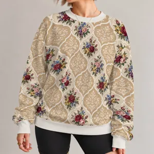 Vintage Rose and Quatrefoil Motifs for Autumn Outings and Cozy Women's Everyday Style All-over Print Knitted Sweater