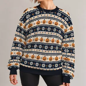 Jack-O'-Lantern Halloween Motif For Cozy Autumn Celebrations And Seasonal Outings All-over Print Knitted Sweater