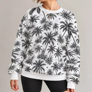 Monochrome Tropical Palm Grove For Coastal Escapes And Relaxed Everyday Wear All-over Print Knitted Sweater