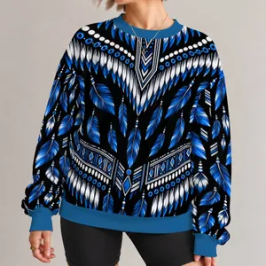 Blue Feather Tribal Ornament For Everyday Streetwear And Casual Weekend Style All-over Print Knitted Sweater