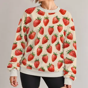 Red Strawberry Fruit Motifs for Sunny Weekend Outings and Casual Everyday Wear All Season All-over Print Knitted Sweater