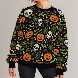 Pumpkin, Skull And Spiderweb Halloween Party Fun For Men And Autumn Costume Events All-over Print Knitted Sweater