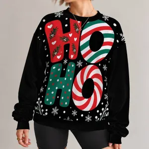 Red Green Ho Ho Candy Cane Snowflake Christmas Holiday Celebration All-over Print Knitted Sweater
