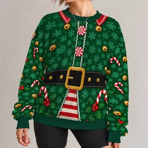 Elf Belt, Candy Canes And Snowflakes For Festive Holiday Parties And Cozy December Cosplay All-over Print Knitted Sweater