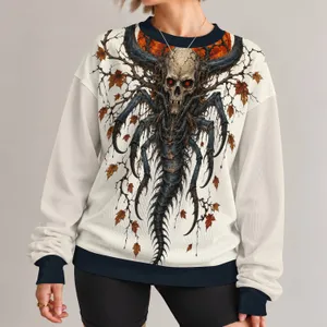 Creepy Skull and Pumpkin Horror for Halloween Parties and Dark Autumn Night Out All-over Print Knitted Sweater