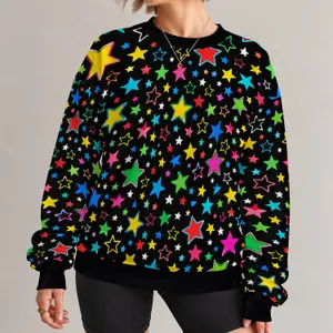 Colorful Neon Stars for Parties, Festivals, and Bright Everyday Outfits All-over Print Knitted Sweater