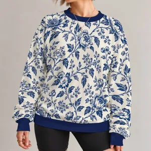 Navy Botanical Blooms for Elegant Everyday Styling and Relaxed Weekend Outings for Her All-over Print Knitted Sweater