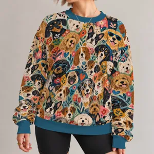 Colorful Cartoon Dog Faces for Playful Everyday Pet Lover Style All-over Print Knitted Sweater