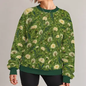 Green Dandelion Leaves for Botanical Garden Style and Nature Lovers All-over Print Knitted Sweater