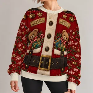 Santa Workshop Teddy Bear Gifts for Christmas Parties and Festive Family Celebrations All-over Print Knitted Sweater