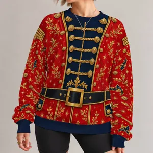 Red Toy Soldier Uniform Details for Christmas Parties and Festive Holiday Celebrations All-over Print Knitted Sweater