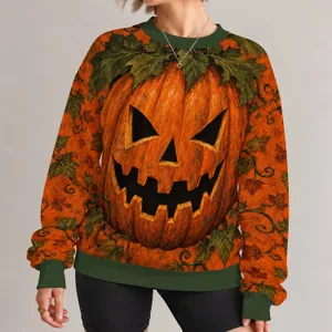 Halloween celebration Carved Pumpkin Face and Autumn Vines for Halloween Parties and Fall All-over Print Knitted Sweater