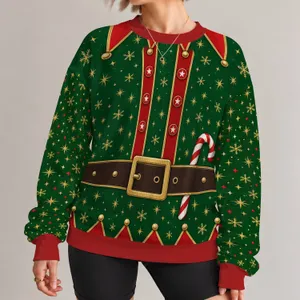 Green Elf Belt and Candy Cane Holiday Party Look for Festive Christmas Celebrations All-over Print Knitted Sweater