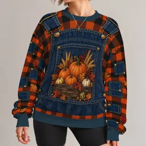 Autumn Pumpkin Patch Harvest Scene For Thanksgiving Gatherings And Fall Festival Wear All-over Print Knitted Sweater