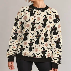 Witch Hat Black Cats And Bats For Cozy Halloween Season Celebrations All-over Print Knitted Sweater