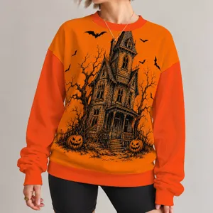 Haunted House and Pumpkin Bats for Halloween Night and Spooky Season Celebrations All-over Print Knitted Sweater