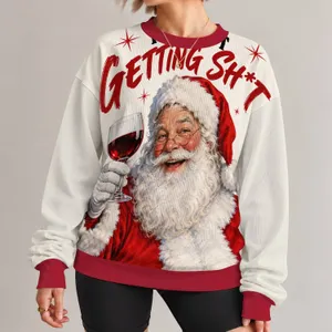 Sarcastic Santa Claus With Wine Glass for Grown-Up Holiday Gatherings and Parties All-over Print Knitted Sweater