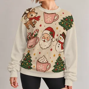 Cute Christmas Trees, Santa And Cocoa for Merry Holiday Celebrations and Cozy Nights All-over Print Knitted Sweater