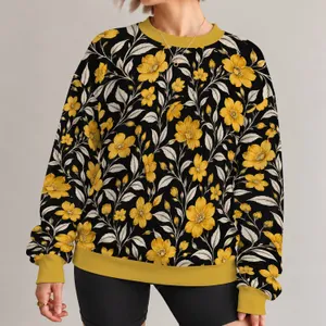 Yellow Floral Vine Motifs for Spring Garden Gatherings and Cozy Everyday Layering Looks All-over Print Knitted Sweater