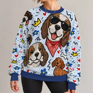 Playful Cartoon Dogs and Graffiti for Casual Weekend Style and Dog Lovers All-over Print Knitted Sweater