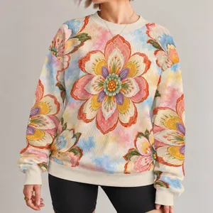Pastel Tie-Dye Floral Blossoms for Springtime Garden-Inspired Casual Everyday Wear All-over Print Knitted Sweater