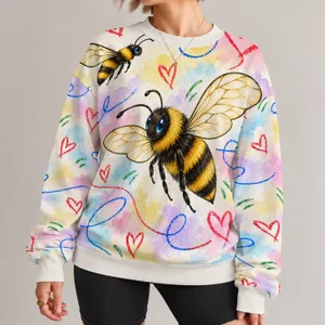 Pastel Bee And Heart Doodle Aesthetic For Sweet Springtime Casual Wear Lovers All-over Print Knitted Sweater
