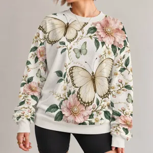 Ivory Butterflies and Blush Flowers for Spring Garden Style and Everyday Wear All-over Print Knitted Sweater
