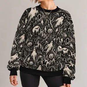 Ghosts And Pumpkins Halloween Field For Spooky Autumn Nights And Casual Wear All-over Print Knitted Sweater