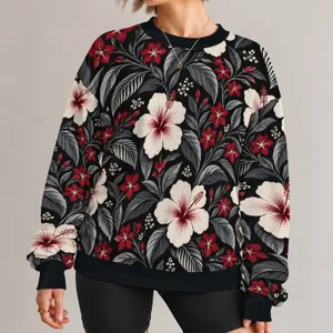 Cream Hibiscus and Charcoal Foliage for Bold Everyday Commuter Style for Modern Men All-over Print Knitted Sweater