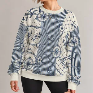 Nautical Chain And Compass Motifs For Coastal Getaways And Everyday Seaside Style All-over Print Knitted Sweater