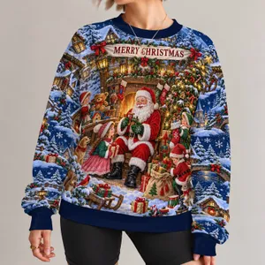 Christmas Eve Workshop Scene for Holiday Celebrations and Cozy Winter Cheer All-over Print Knitted Sweater