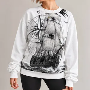 Nautical Tall Ship and Compass for Coastal Sailing Days and Harbor Adventures for Men All-over Print Knitted Sweater