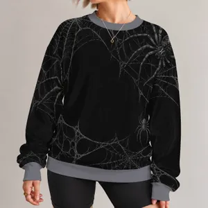 Monochrome Spiderwebs And Crawling Spiders For Halloween Night Streetwear Style All-over Print Knitted Sweater