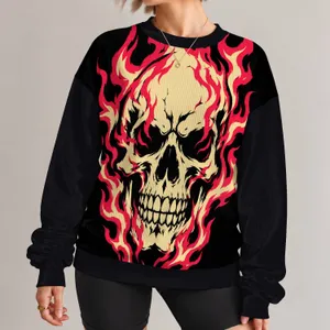 Flaming Skull with Hot Pink Flames for Bold Western Streetwear and Autumn Outings All-over Print Knitted Sweater