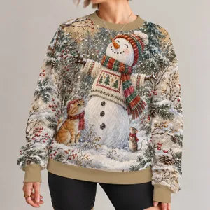 Snowman and Orange Cat Woodland Christmas Scene for Cozy Winter Holiday Gatherings All-over Print Knitted Sweater