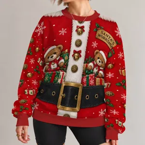Santa Workshop Teddy Bear Holiday Outfit For Festive Christmas Family Celebrations All-over Print Knitted Sweater
