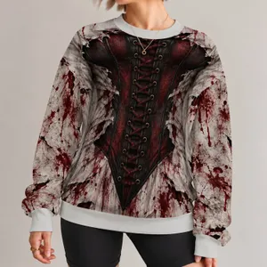 Bloody Lace-Up Corset Zombie Look for Halloween Parties and Spooky Season Celebrations All-over Print Knitted Sweater