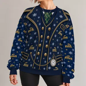 Holiday Train Conductor Uniform for Christmas Parties and Festive Seasonal Celebrations All-over Print Knitted Sweater