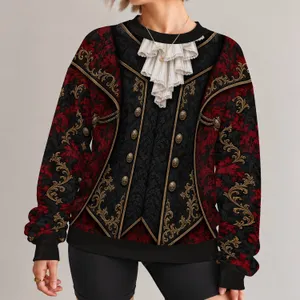 Gothic Vampire Costume With Ruby Cravat for Halloween Parties and Masquerades All-over Print Knitted Sweater