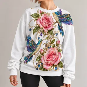 Jeweled Parrots And Pink Roses For Elegant Nature Inspired Everyday Wear All-over Print Knitted Sweater