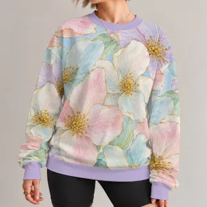 Pastel Gold-Edged Floral Blooms for Spring Garden Parties and Everyday Wear Style All-over Print Knitted Sweater
