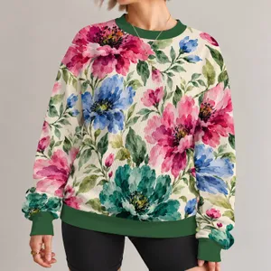 Watercolor Fuchsia Blue and Teal Flowers for Spring Garden Days and Getaways All-over Print Knitted Sweater