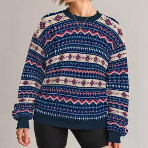 Retro Nordic Fair Isle Geometric Motifs for Cozy Winter Weekends and Everyday Wear All-over Print Knitted Sweater