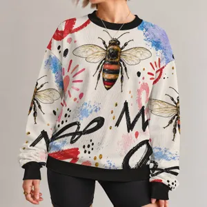 Golden Bee and Abstract Heart Motifs for Casual Streetwear and Springtime Outings All-over Print Knitted Sweater