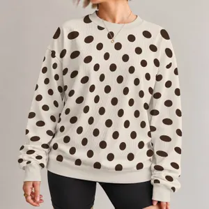 Classic Dark Brown Polka Dots on Warm Ivory for Chic Everyday Wear and Brunch Outings All-over Print Knitted Sweater