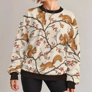 Autumn Squirrels And Berry Branches For Cozy Woodland Weekends And Nature Walks All-over Print Knitted Sweater