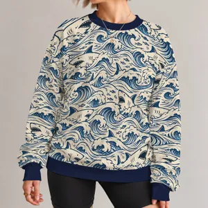 Navy Sharks And Ocean Waves For Coastal Autumn Adventures And Everyday Casual Wear All-over Print Knitted Sweater
