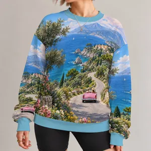 Coastal Road and Wildflower Landscape for Scenic Weekend Getaways and Travel Lovers All-over Print Knitted Sweater